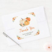 オレンジとグリーンカボチャ赤ちゃんシャワーありがとう スクエアシール (封筒)