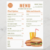 オレンジとグリーンハンバーガーホットドッグの食べ物メニュー価格 チラシ (正面)