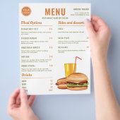 オレンジとグリーンハンバーガーホットドッグの食べ物メニュー価格 チラシ (手)