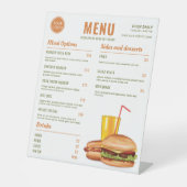 オレンジとグリーンハンバーガーレストランのメニュー価格 台座サイン (正面)