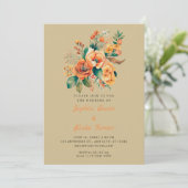 オレンジとグリーンフローラブーケオリーブ結婚ズ 招待状 (スタンド正面)