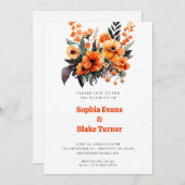 オレンジとグリーンフローラブーケホワイト結婚ズ 招待状 (正面/裏面)