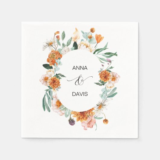 オレンジとグリーン結婚フローラのナプキン スタンダードカクテルナプキン (正面)