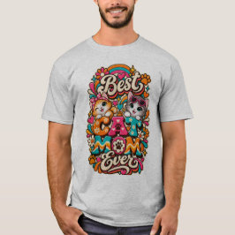 オレンジとグレイのベストキャットマムTシャツ Tシャツ