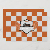 オレンジとグレーとバイ市松模様にク 案内状 (正面/裏面)