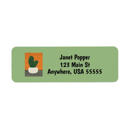オレンジとグレーのアクリルのポッテッドサボテンの住所 ラベル (正面)