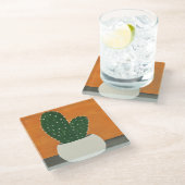 オレンジとグレーのアクリル鉢植えサボテン ガラスコースター (アングル)