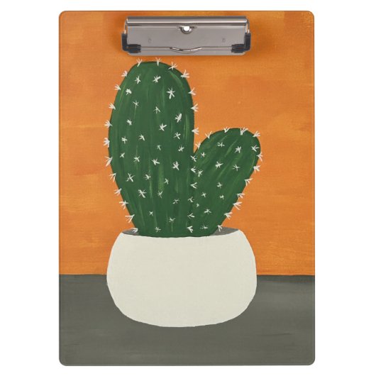 オレンジとグレーのアクリル鉢植えサボテン クリップボード (正面)