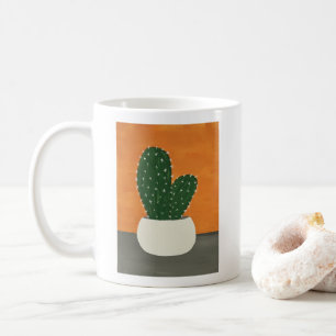 オレンジとグレーのアクリル鉢植えサボテン コーヒーマグカップ
