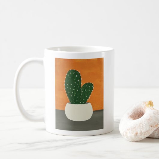 オレンジとグレーのアクリル鉢植えサボテン コーヒーマグカップ (ドーナツ)