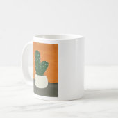 オレンジとグレーのアクリル鉢植えサボテン コーヒーマグカップ (正面左)