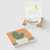 オレンジとグレーのアクリル鉢植えサボテン ストーンコースター (横)