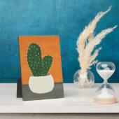 オレンジとグレーのアクリル鉢植えサボテン フォトプラーク (側面)