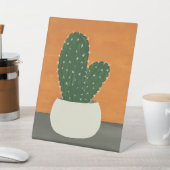 オレンジとグレーのアクリル鉢植えサボテン 台座サイン (インサイチュ)
