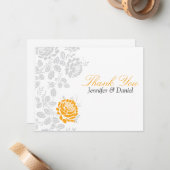 オレンジとグレーのダマスクに感謝 ノートカード (正面/裏面インサイチュ)