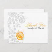 オレンジとグレーのダマスクに感謝 ノートカード (正面/裏面)