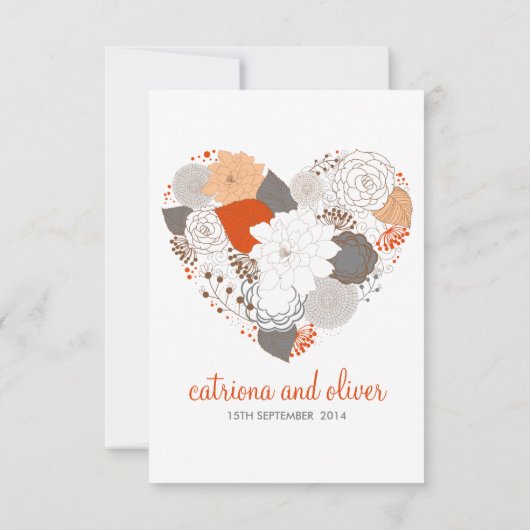 オレンジとグレーのハートの花の結婚式出欠確認カード 出欠カード (裏面)