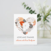 オレンジとグレーのハート花ありがとうはがき ポストカード (スタンド正面)