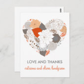 オレンジとグレーのハート花ありがとうはがき ポストカード (正面/裏面)