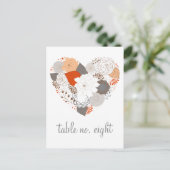 オレンジとグレーのハート花テーブル番号はがき ポストカード (スタンド正面)