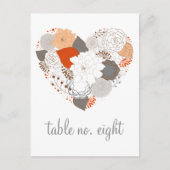 オレンジとグレーのハート花テーブル番号はがき ポストカード (正面)