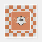 オレンジとグレーの翼と市松模様にバイク スタンダードランチョンナプキン (正面)