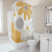 オレンジとグレーの花のミニマリストの芸術 シャワーカーテン (インサイチュ)