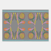 オレンジとグレーの花芸とドードル ラッピングペーパーシート (正面3)