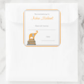 オレンジとグレーエレファントベビーシャワーブックプレート スクエアシール (バッグ)