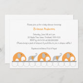 オレンジとグレーゾウの少女のベビーシャワー招待状 招待状 (正面/裏面)