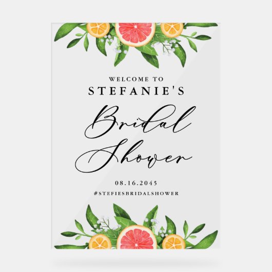 オレンジとグレープフルーツのウェディングシャワー歓迎 アクリルサイン (正面)
