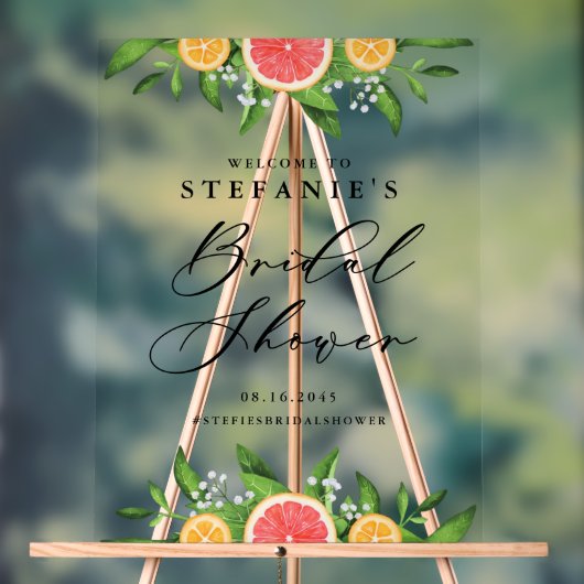 オレンジとグレープフルーツのウェディングシャワー歓迎 アクリルサイン (ニュートラル)