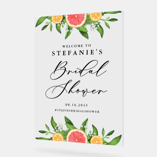 オレンジとグレープフルーツのウェディングシャワー歓迎 アクリルサイン (傾斜)