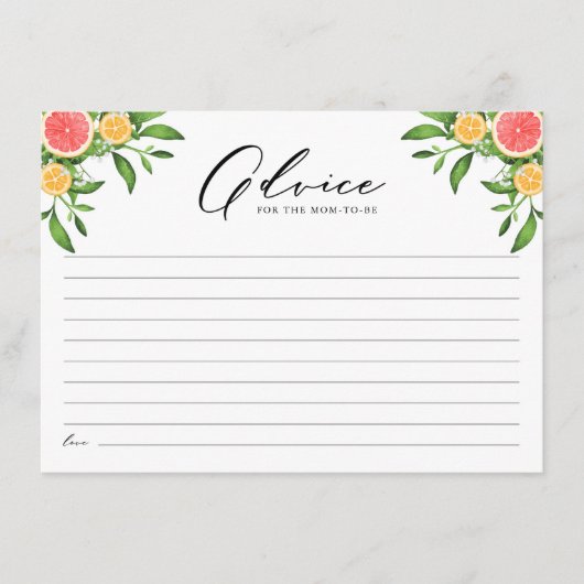オレンジとグレープフルーツの新しい母のためのアドバイス アドバイスカード (正面)