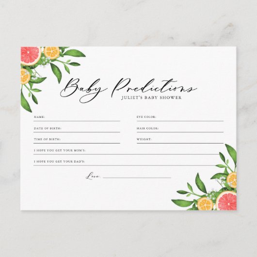 オレンジとグレープフルーツベビー予測ゲームカード ポストカード (正面)