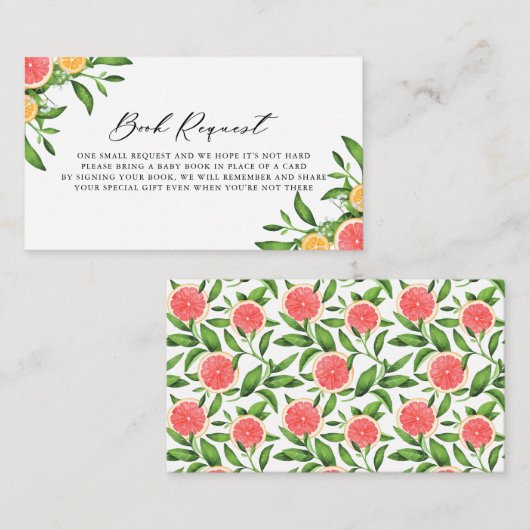 オレンジとグレープフルーツ本リクエスト赤ちゃんシャワー エンクロージャーカード (正面/裏面)