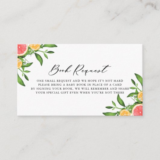 オレンジとグレープフルーツ本リクエスト赤ちゃんシャワー エンクロージャーカード (正面)