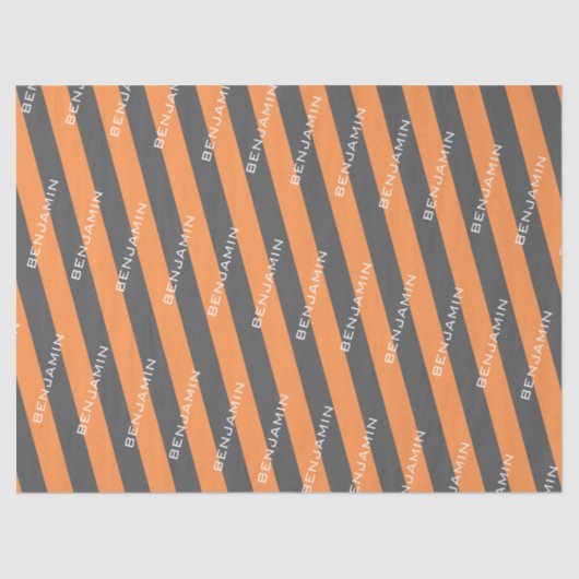 オレンジとグレーラグビーストライプ名前をカスタムする付き 薄葉紙 (正面)