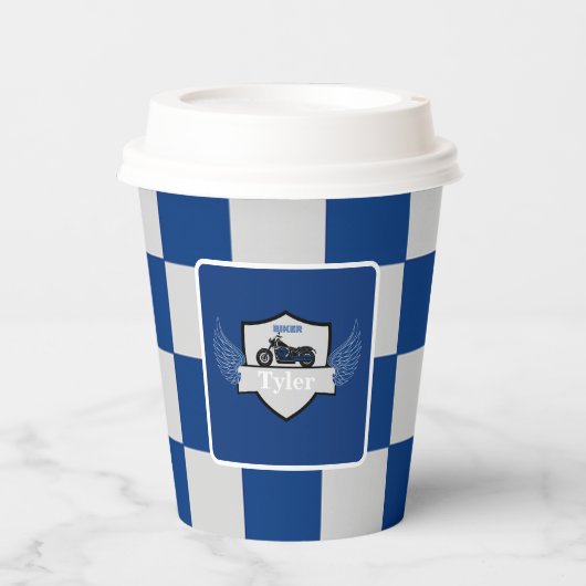 オレンジとグレー市松模様にの紙カップ 紙コップ (正面)