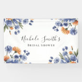 オレンジとコバルトブルーの花のブライダルシャワー 横断幕 (横)