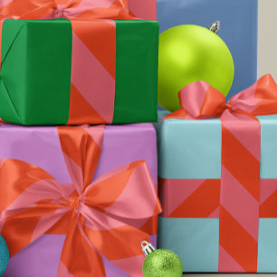 オレンジとコーラルピンク幅ストライプ グログランリボン