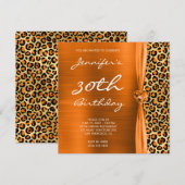オレンジとゴールドのヒョウ柄ホイル 30歳の誕生日 招待状 (正面/裏面)