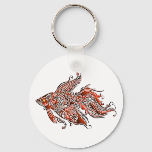 オレンジとサビ渦巻形のの金魚 キーホルダー (正面)