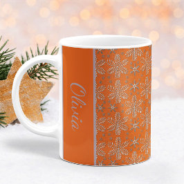 オレンジとシルバーの雪の結晶 クリスマスマグ コーヒーマグカップ