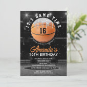 オレンジとシルバーバスケットボール誕生日 招待状 (スタンド正面)