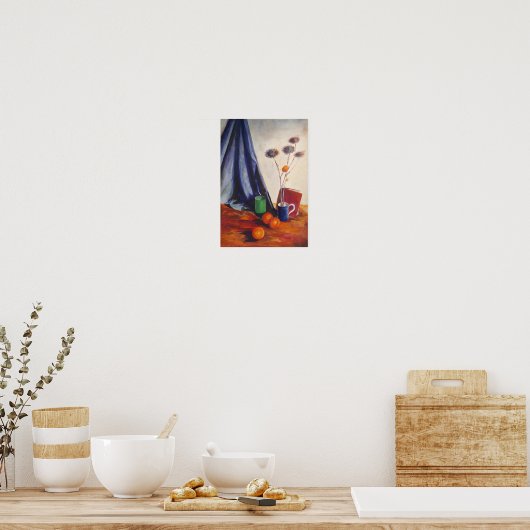 オレンジとジョッキのある静物画 – キッチンウォールアート ポスター (キッチン)