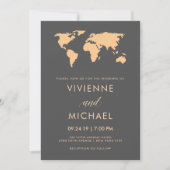 オレンジとスモーキーグレーの世界結婚地図 招待状 (正面)