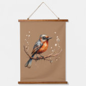 オレンジとタンの抽象芸術ロビン右向き 吊り下げ型タペストリー (正面)