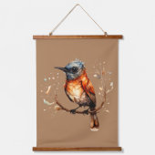 オレンジとタンの抽象芸術ロビン離れ向き 吊り下げ型タペストリー (正面)