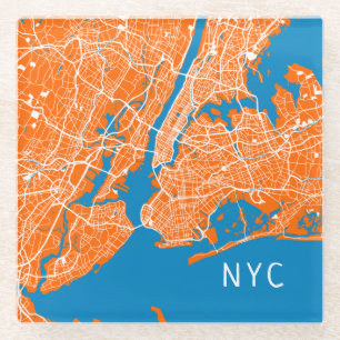 オレンジとターコイズのクールなニューヨークシティマップ   NYC ガラスコースター